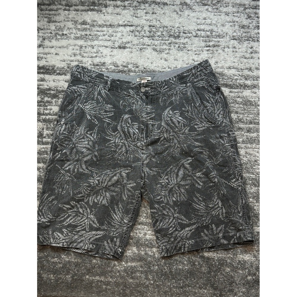 Carbon 2 Cobalt Shorts Mens 38 Black Palm Leaf Print Linen Blend Floral Hawaiian